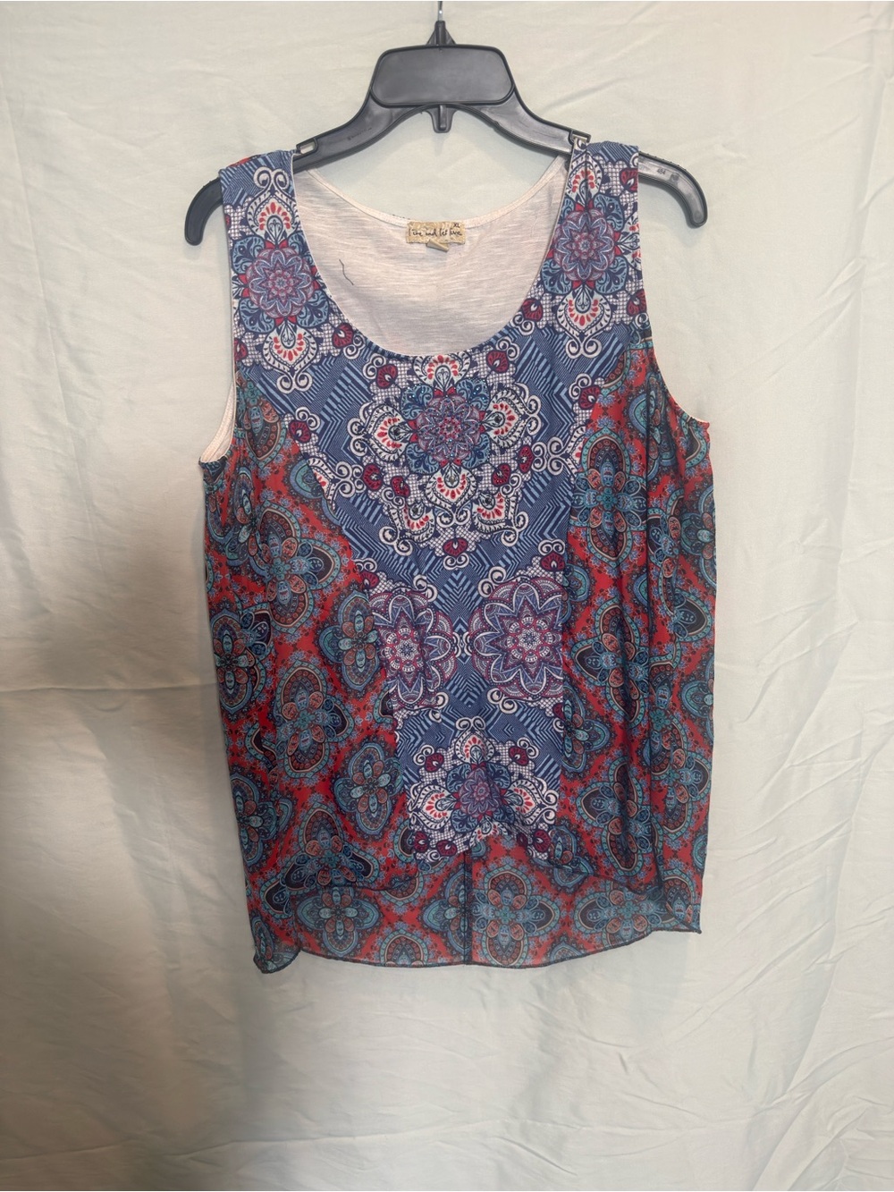 live and let live Blue and Red Medallion Print Sleeveless Tank
